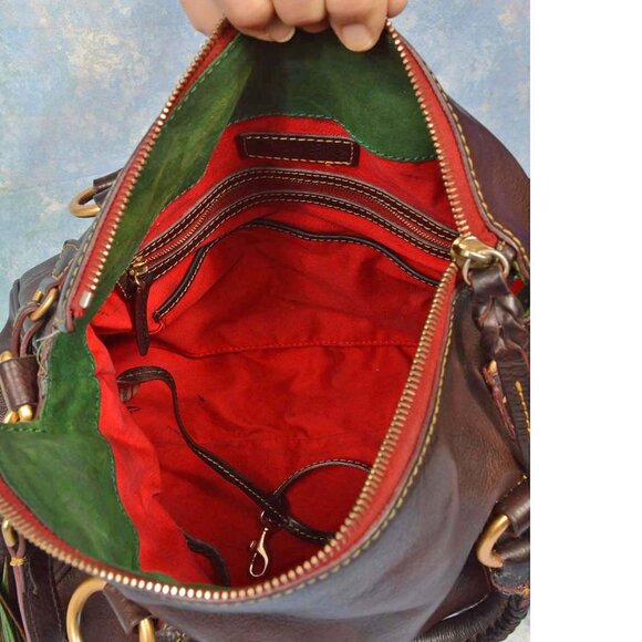 Dooney & Bourke Italian Florentine Leather Satchel Brown Crossbody - Picture 3 of 15